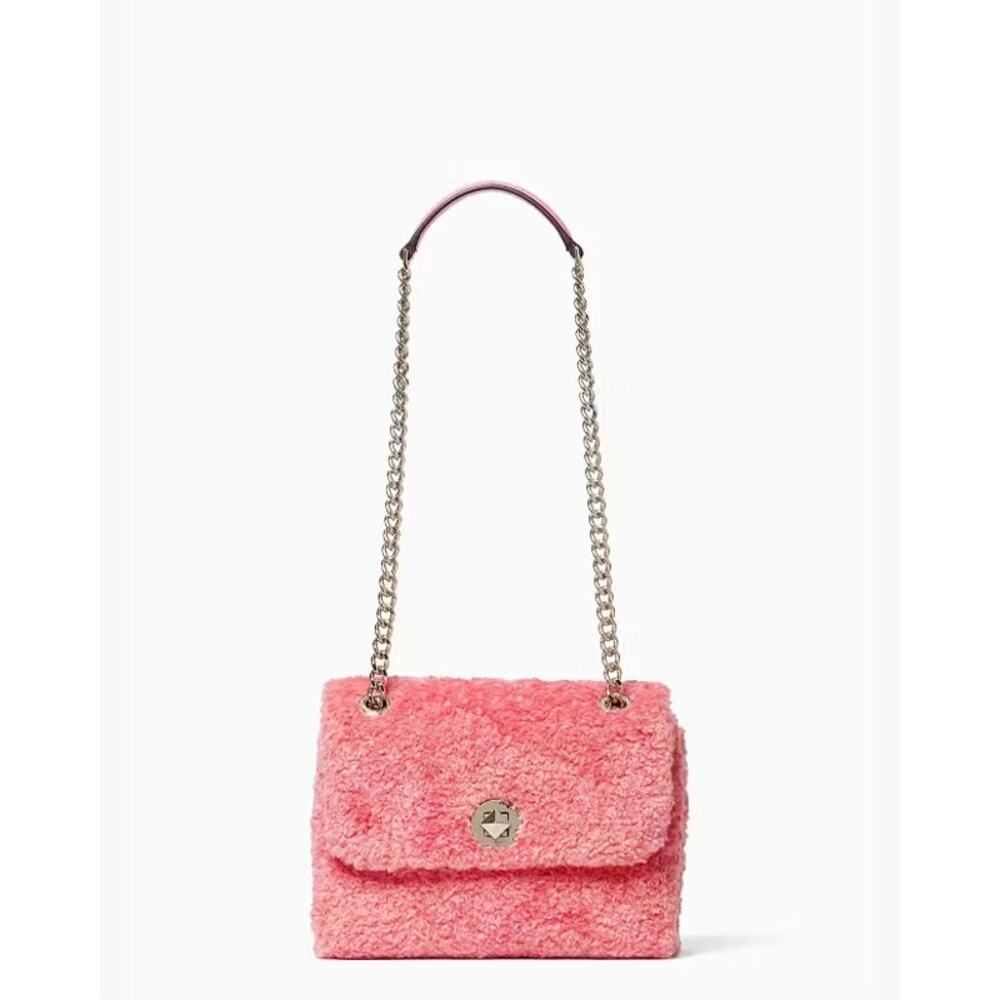 Kate Spade Natalia Small Flap Crossbody Pink Faux Fur Chain Bag K4666 EUC